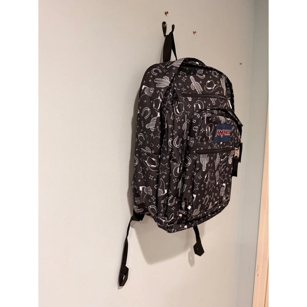 JanSport Big Student Backpack Black White Western Cactus Cowboy JS0A47JKA0F 34L